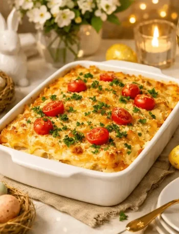 Lasanha de bacalhau cremosa com crosta dourada